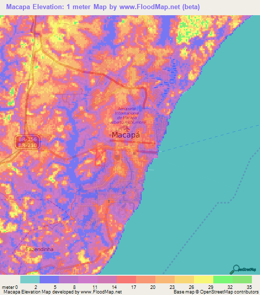 Macapa,Brazil Elevation Map