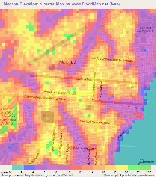 Macapa,Brazil Elevation Map