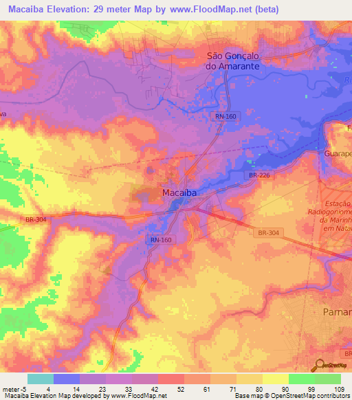 Macaiba,Brazil Elevation Map