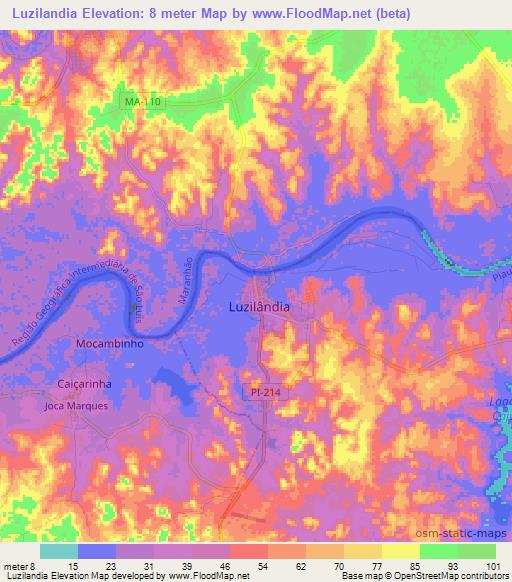 Luzilandia,Brazil Elevation Map