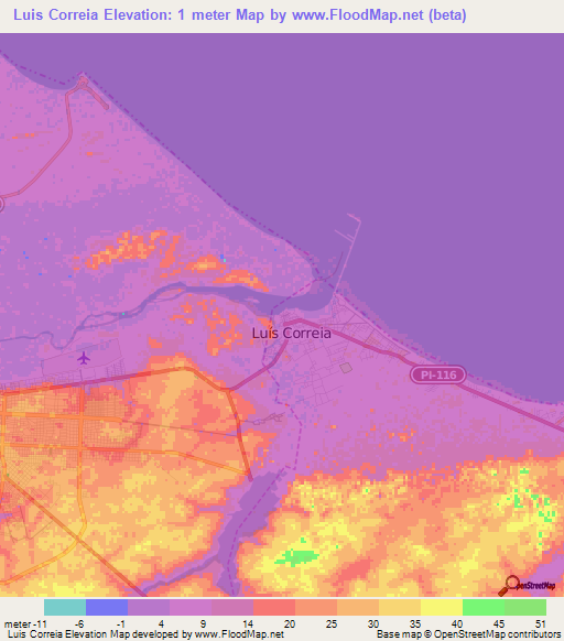 Luis Correia,Brazil Elevation Map