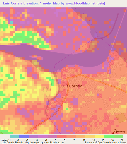 Luis Correia,Brazil Elevation Map