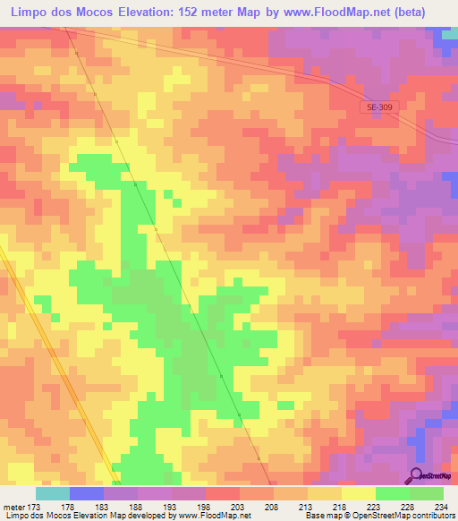 Limpo dos Mocos,Brazil Elevation Map