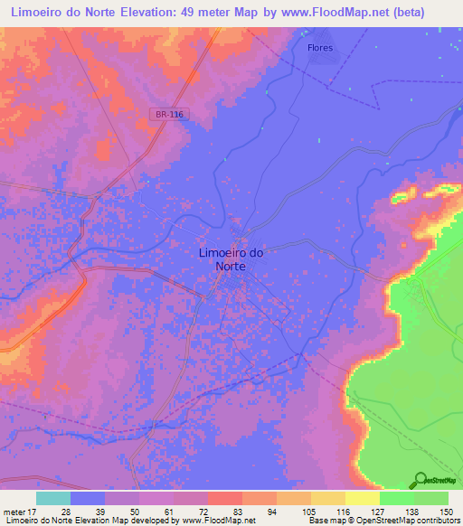 Limoeiro do Norte,Brazil Elevation Map