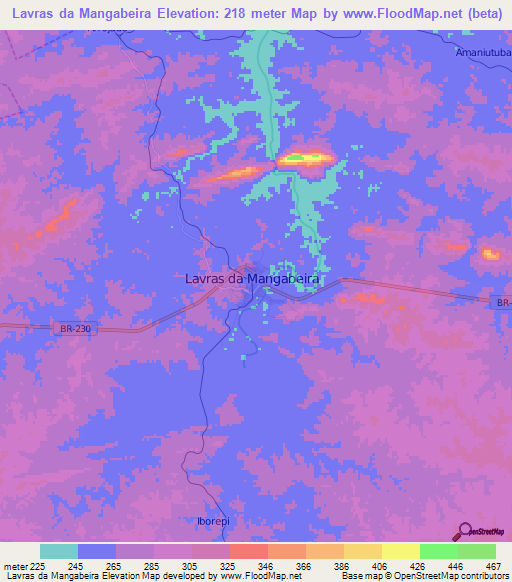 Lavras da Mangabeira,Brazil Elevation Map