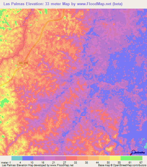 Las Palmas,Brazil Elevation Map