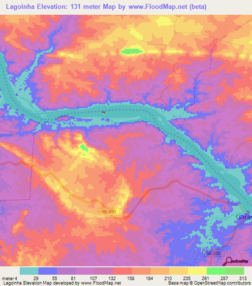 Lagoinha,Brazil Elevation Map