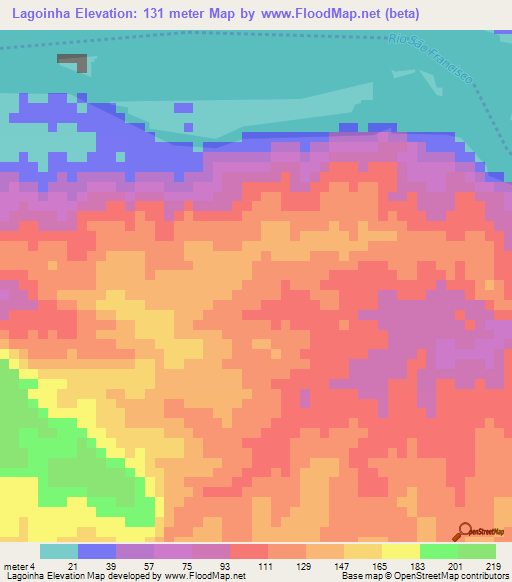 Lagoinha,Brazil Elevation Map