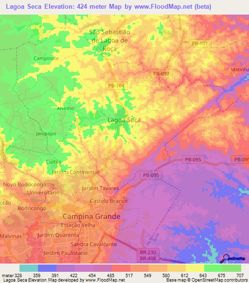 Lagoa Seca,Brazil Elevation Map