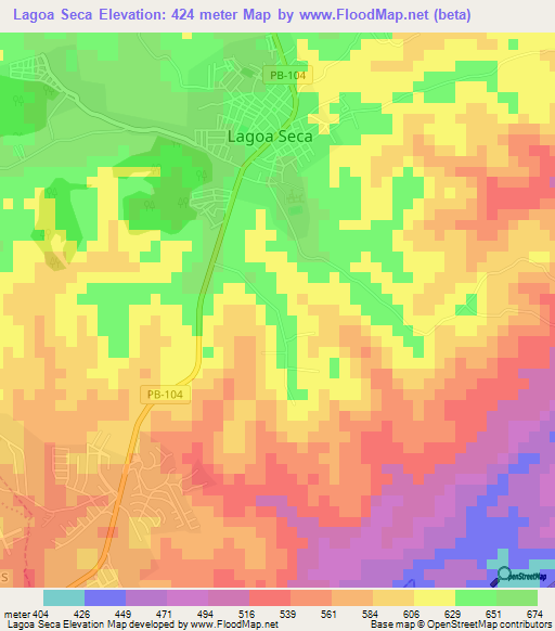 Lagoa Seca,Brazil Elevation Map