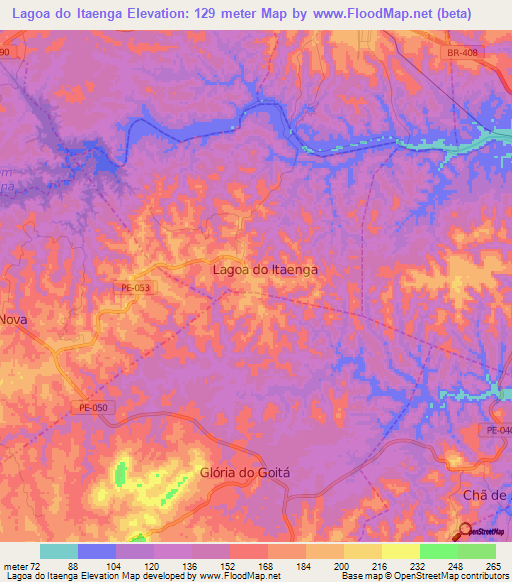 Lagoa do Itaenga,Brazil Elevation Map