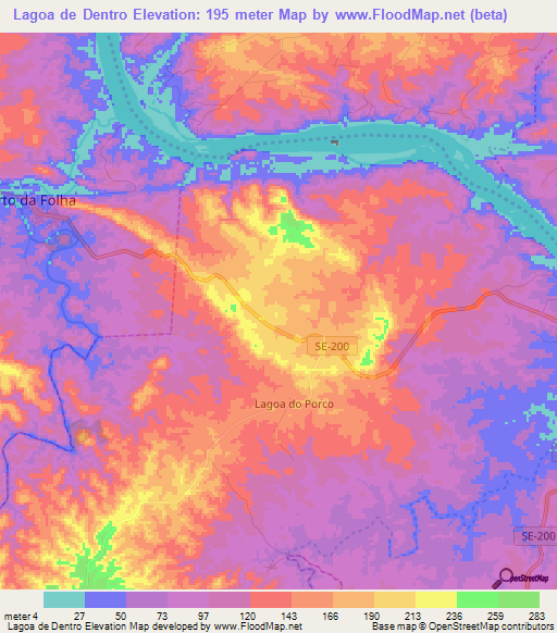 Lagoa de Dentro,Brazil Elevation Map