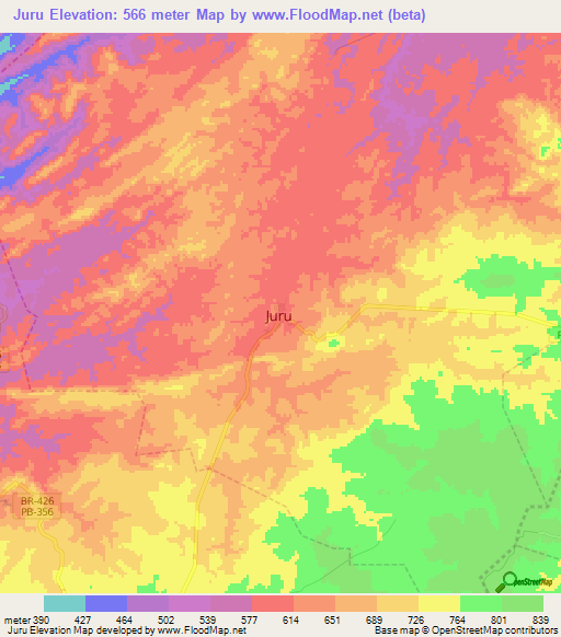 Juru,Brazil Elevation Map