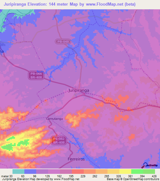 Juripiranga,Brazil Elevation Map