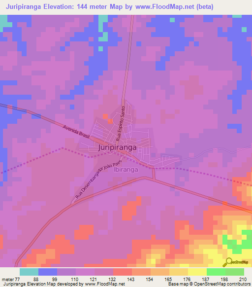 Juripiranga,Brazil Elevation Map