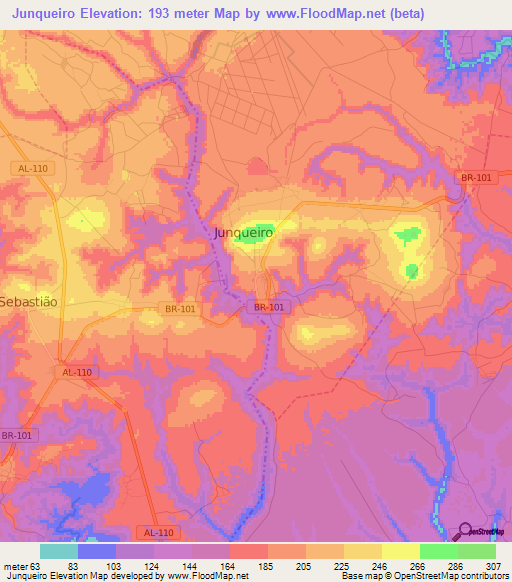 Junqueiro,Brazil Elevation Map