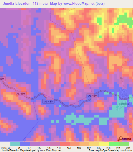 Jundia,Brazil Elevation Map