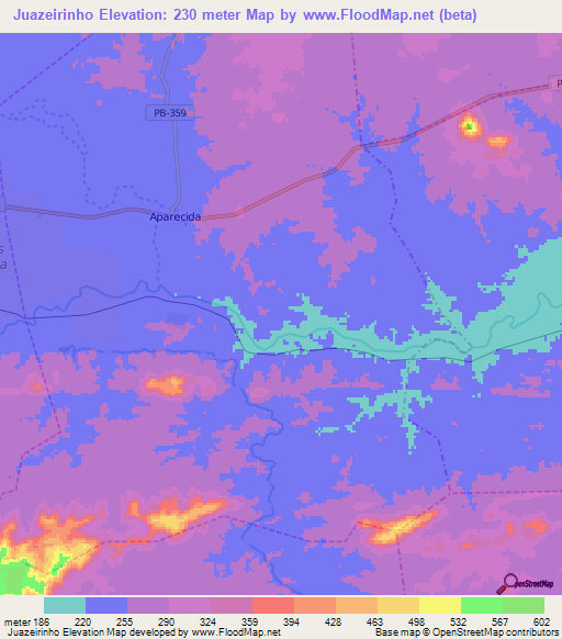 Juazeirinho,Brazil Elevation Map