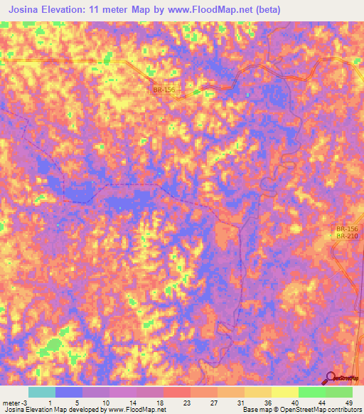 Josina,Brazil Elevation Map