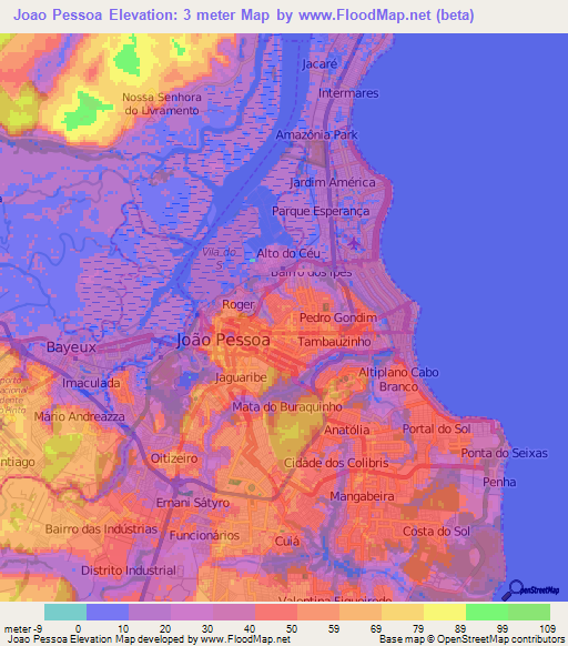 Joao Pessoa,Brazil Elevation Map