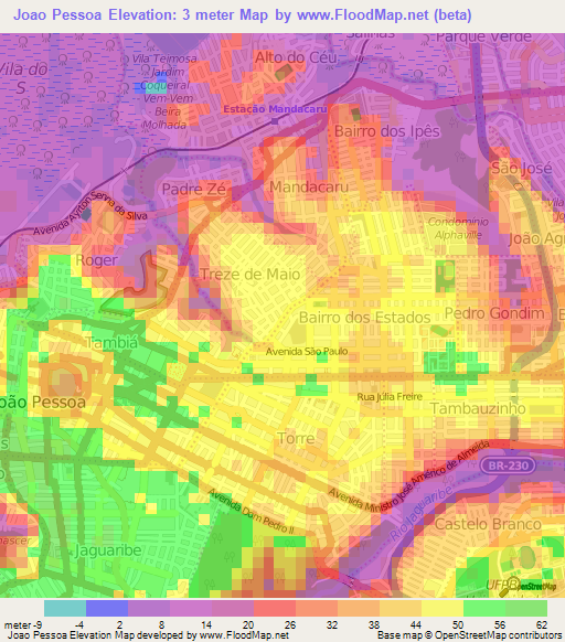 Joao Pessoa,Brazil Elevation Map