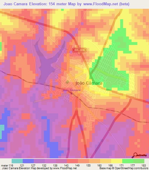 Joao Camara,Brazil Elevation Map