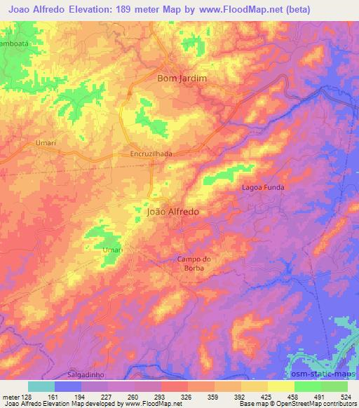 Joao Alfredo,Brazil Elevation Map