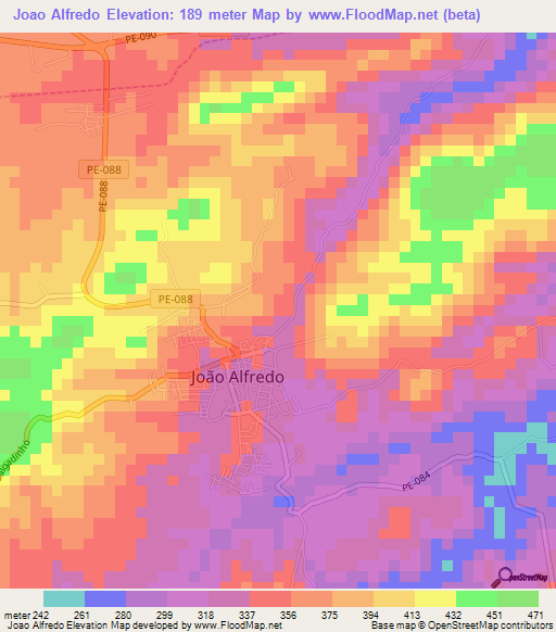 Joao Alfredo,Brazil Elevation Map