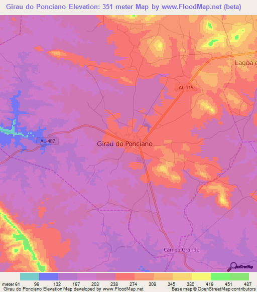 Girau do Ponciano,Brazil Elevation Map