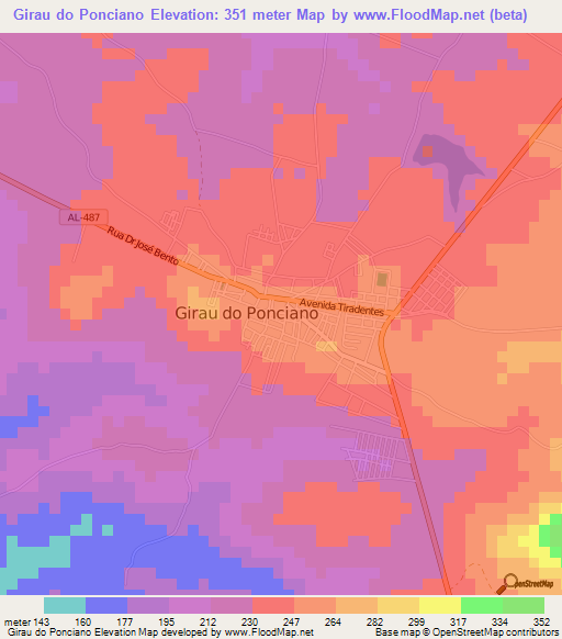 Girau do Ponciano,Brazil Elevation Map