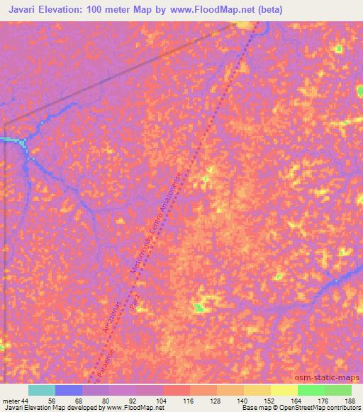 Javari,Brazil Elevation Map