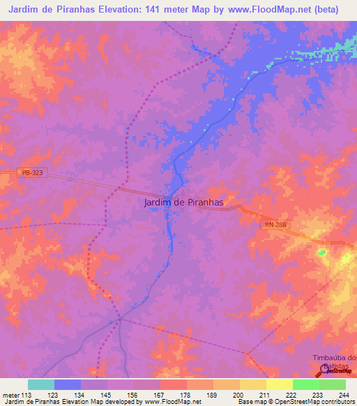 Jardim de Piranhas,Brazil Elevation Map