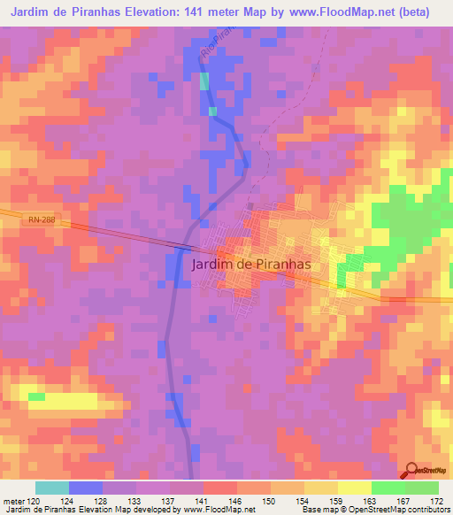 Jardim de Piranhas,Brazil Elevation Map