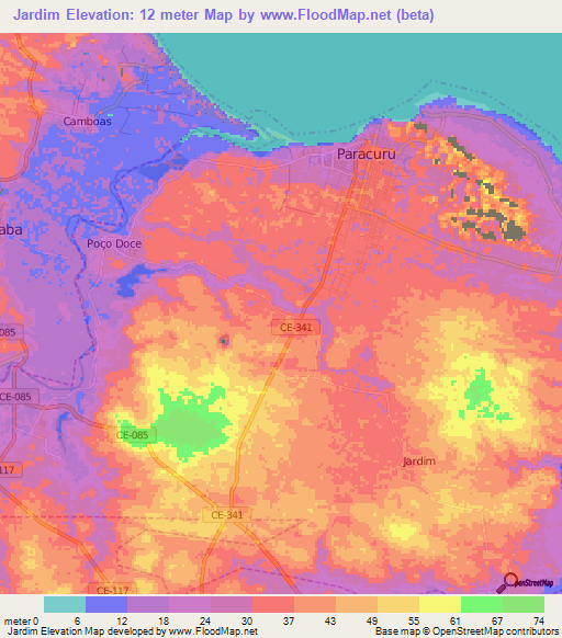 Jardim,Brazil Elevation Map