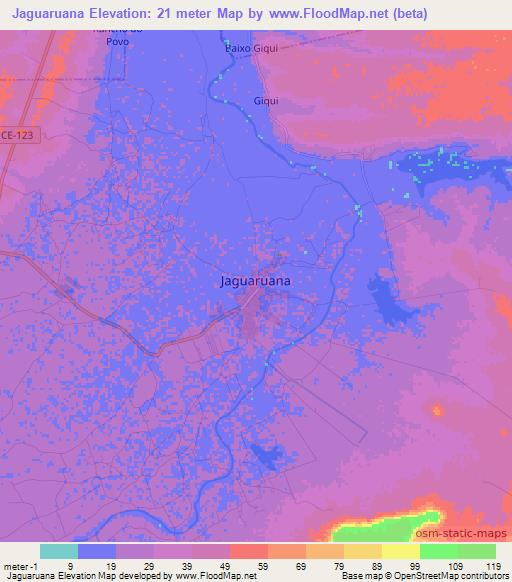 Jaguaruana,Brazil Elevation Map