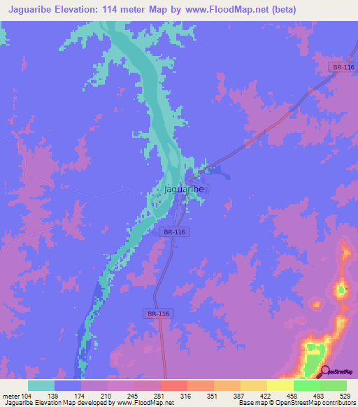 Jaguaribe,Brazil Elevation Map