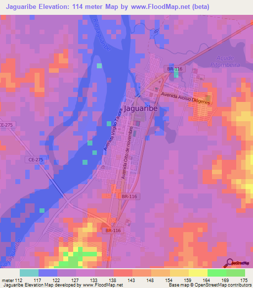 Jaguaribe,Brazil Elevation Map