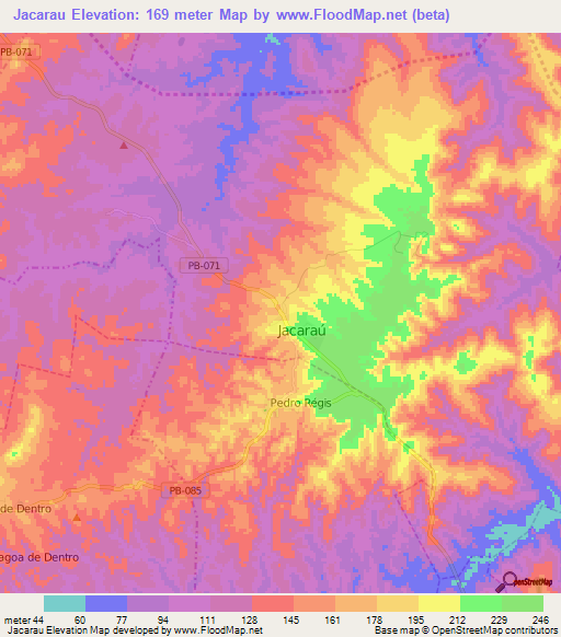 Jacarau,Brazil Elevation Map