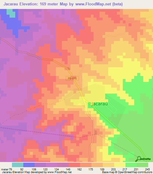 Jacarau,Brazil Elevation Map