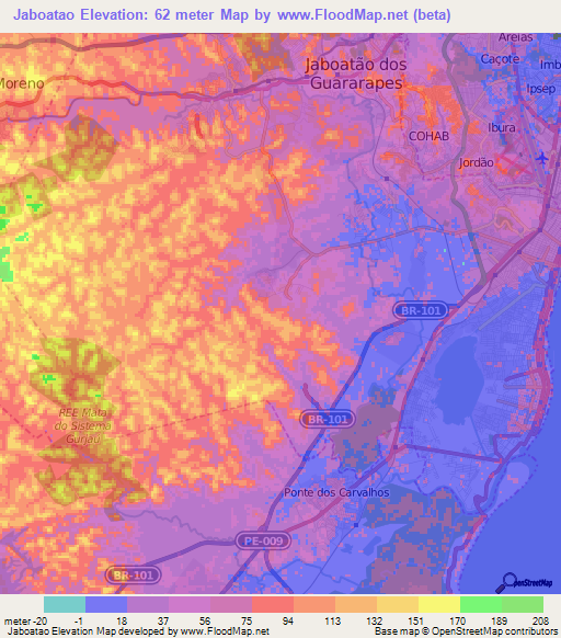Jaboatao,Brazil Elevation Map