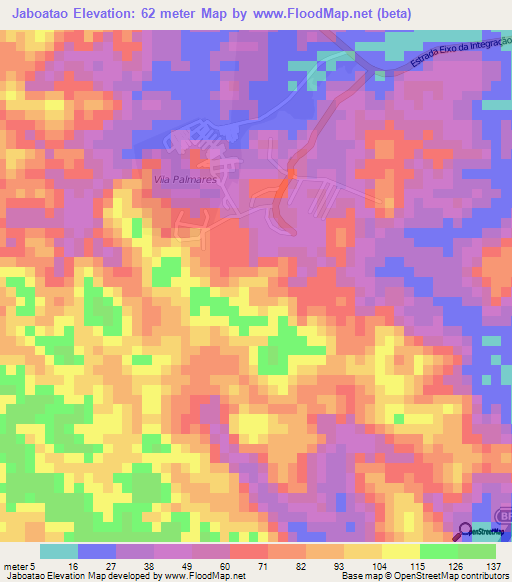 Jaboatao,Brazil Elevation Map