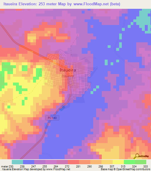 Itaueira,Brazil Elevation Map