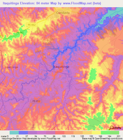 Itaquitinga,Brazil Elevation Map