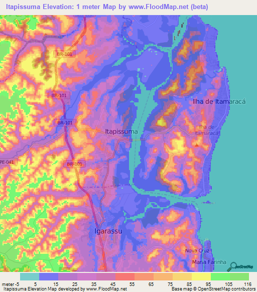 Itapissuma,Brazil Elevation Map