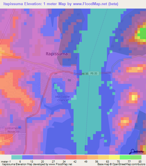 Itapissuma,Brazil Elevation Map