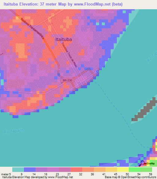 Itaituba,Brazil Elevation Map