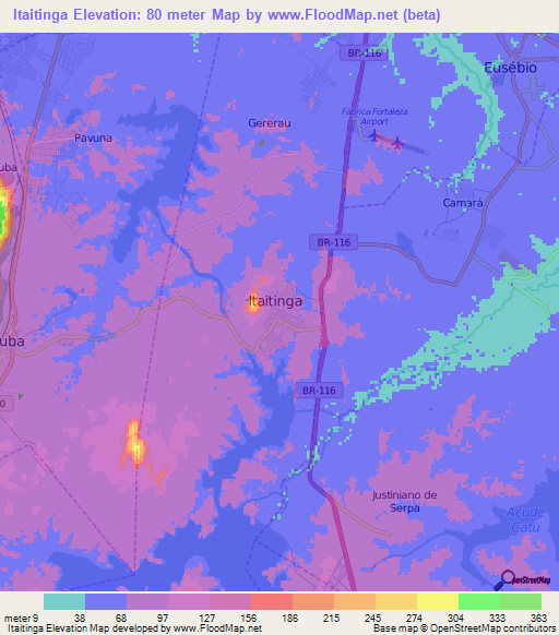 Itaitinga,Brazil Elevation Map