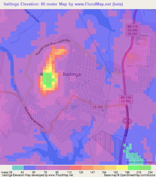 Itaitinga,Brazil Elevation Map