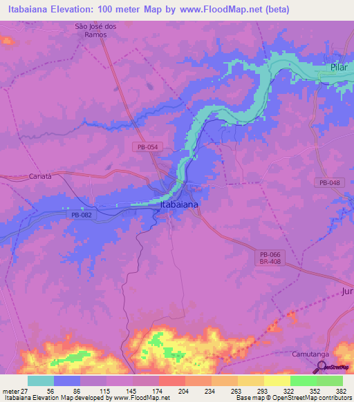 Itabaiana,Brazil Elevation Map