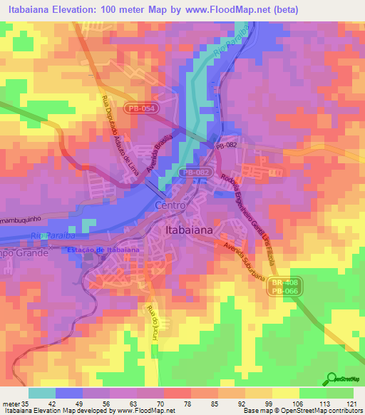 Itabaiana,Brazil Elevation Map